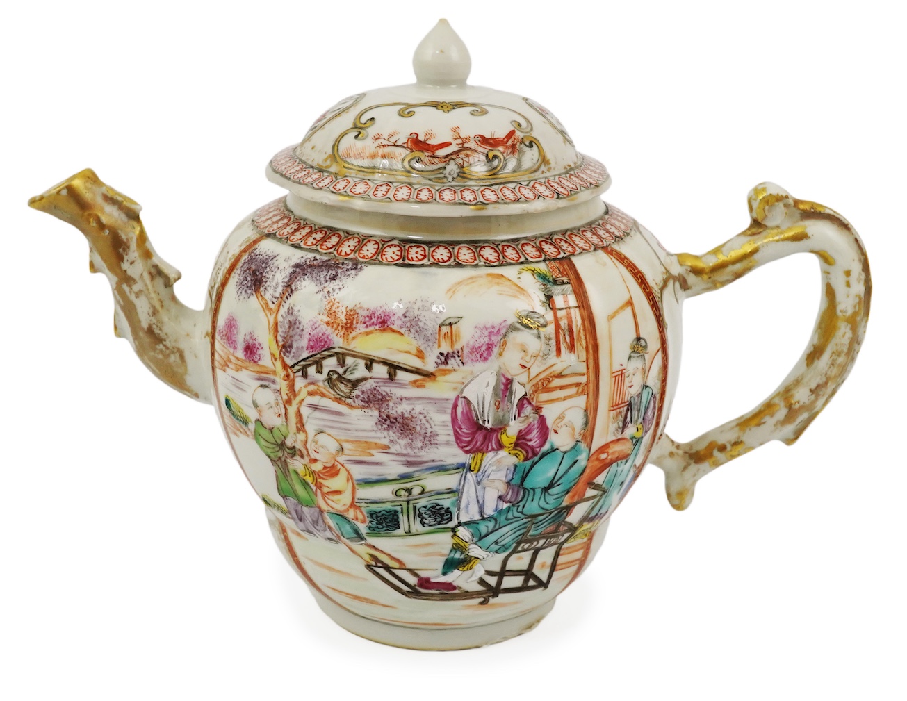 A Chinese famille rose ‘mandarin’ ogee shaped teapot, Qianlong period
